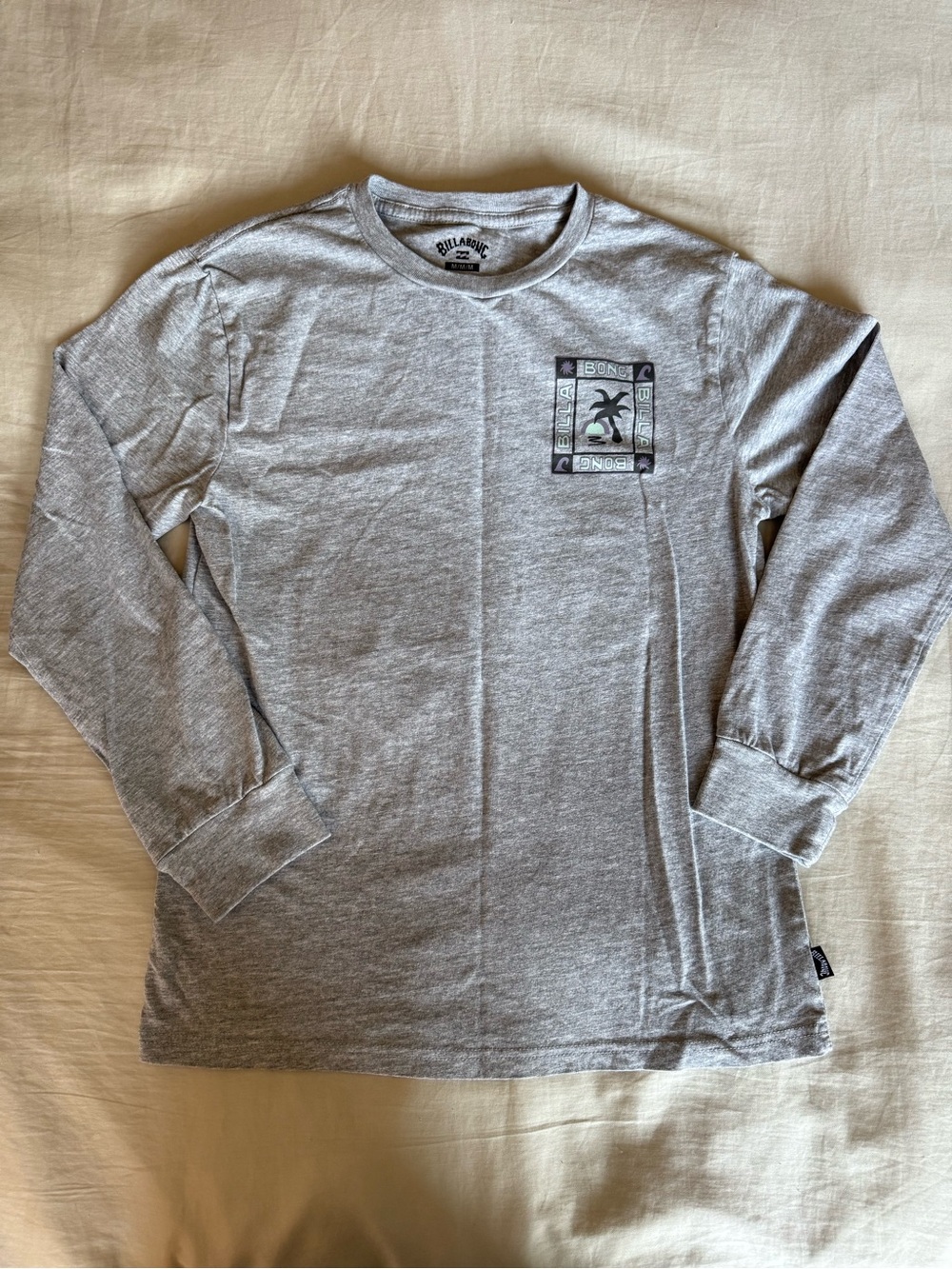 Billabong Gray Long Sleeve Tee with Palm Pocket Graphic